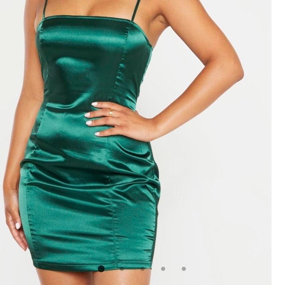 PrettyLittleThing Green Silk Mini Dress